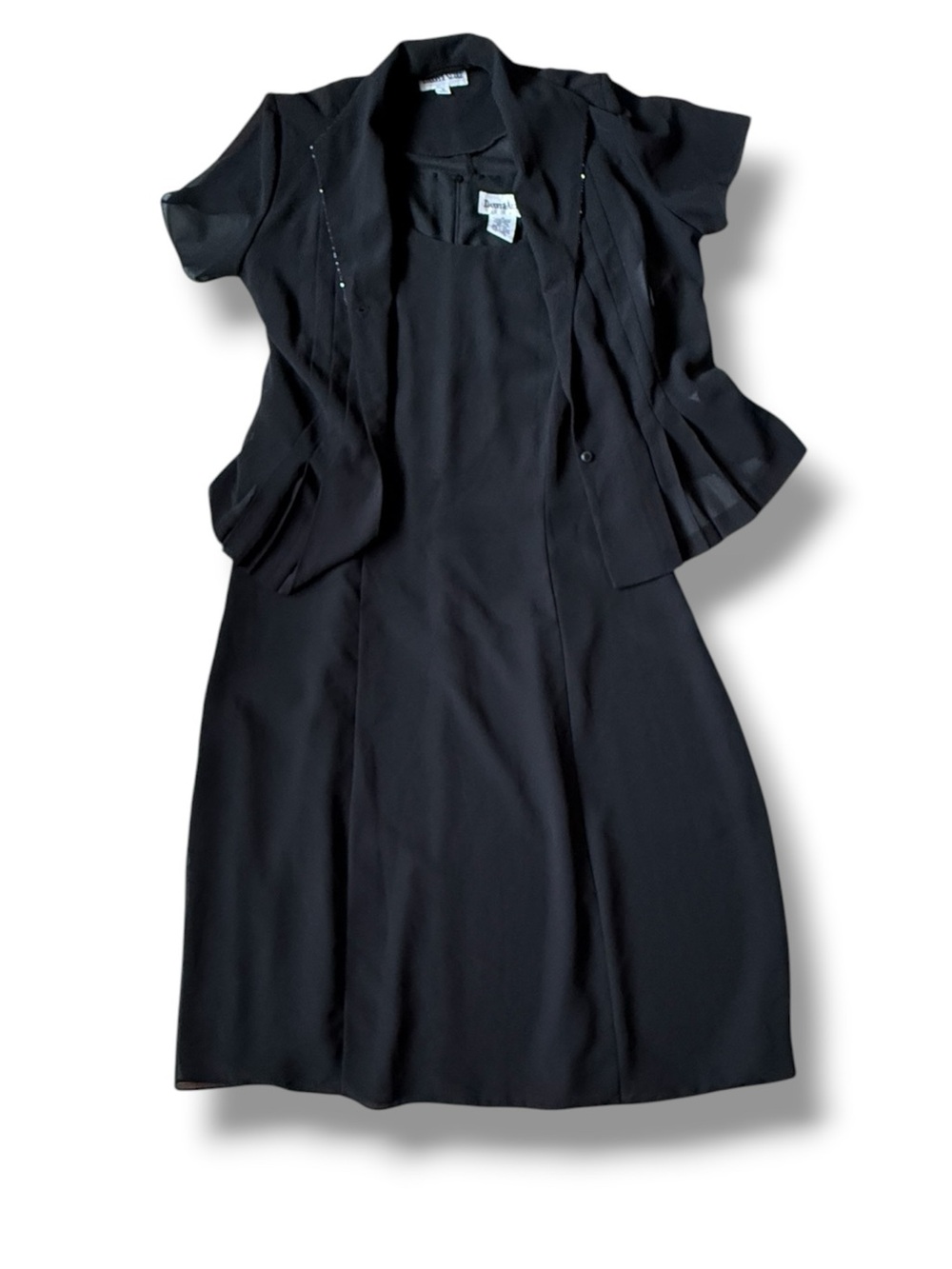 NWOT Danny & Nicole Plus Size 2-Piece Black Dress Suit Beaded Trim Sheer Jacket